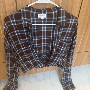 Superdown Brown and White Plaid Button Down Shirt